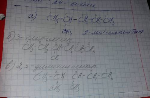 Составьте структурные формулы углеводородов а)2-метилапентана, б)3-хлоргексана, в)2,3-демитилпентана