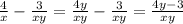 \frac{4}{x}-\frac{3}{xy}=\frac{4y}{xy}-\frac{3}{xy}=\frac{4y-3}{xy}