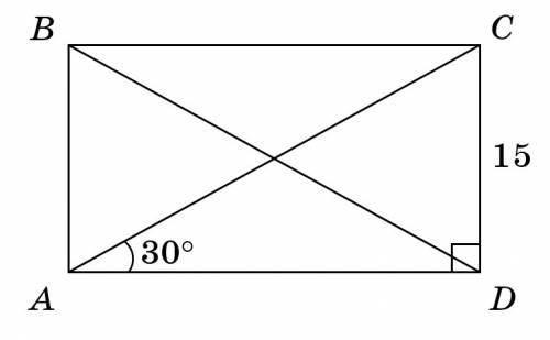 Найти диагонали прямоугольника abcd,если < cad=30 градусам ,cd=15 см.