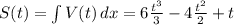 S(t) = \int\limits {V(t)} \, dx=6\frac{t^3}{3}-4\frac{t^2}{2}+t