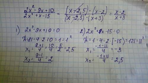 2х^2-9х+10 дробь 2х^2+х-15 выражение !