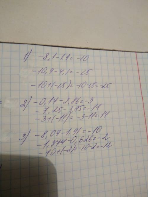 Найдите сумму,пользуясь перемистительным и сочетательным свойствами сложения: -8,1+(-10,9)+(-1,9)+(-