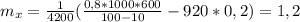 m_x = \frac{1}{4200}(\frac{0,8*1000*600}{100 - 10} - 920*0,2) = 1,2