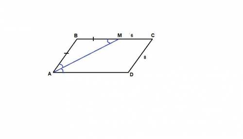 На стороне bc параллелограмма abcd взята точка m так, что ab=bm. a) докажите, что am -- биссектриса