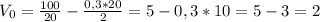 V_0 = \frac{100}{20} - \frac{0,3*20}{2} = 5 - 0,3 * 10 = 5 - 3 = 2