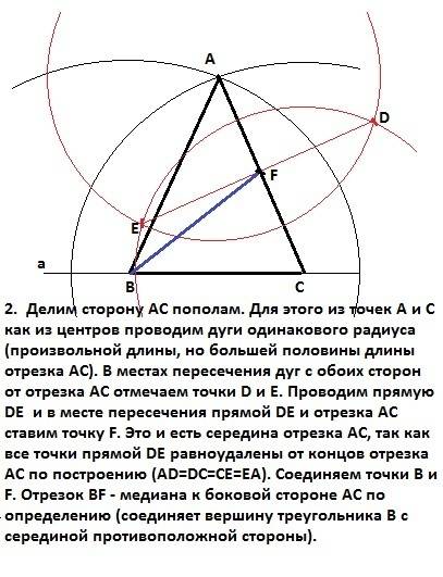 Начертите равнобедренный треугольник авс с основанием вс. с циркуля и линейки проведите медиану вм к