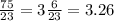 \frac{75}{23}=3\frac{6}{23}=3.26