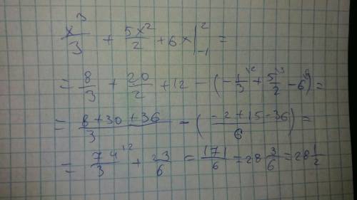 Вычислить площадь фигуры, органиченной графиком функции f(x) =x2+5x+6, прямыми x=-1,x=2 и осью абсци