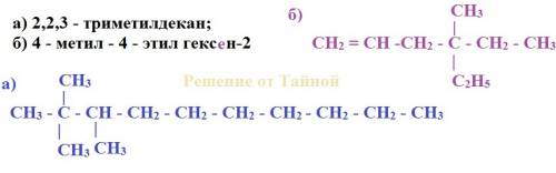 1.составить формулы: а) 2,2,3 - триметилдекан; б) 4 - метил - 4 - этил гексан-2 2.найти массу воды,