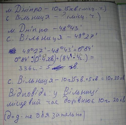 Місевий час у дніпрі 10 год 15 хв. знайти місцевий час у вільниц