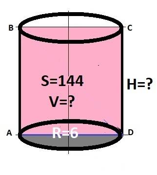Осьовим перерізом циліндра є прямокутник,площа якого =144см².знайдіть обєм циліндра,якщо радіус осно