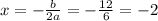 x=-\frac{b}{2a}=-\frac{12}{6}=-2