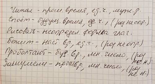 Определить у глаголов время, число, род. читал споёт рисовать бежит проболтают зашумели