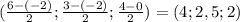 (\frac{6-(-2)}{2} ; \frac{3-(-2)}{2} ; \frac{4-0}{2})=(4; 2,5; 2)