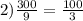 2) \frac{300}{9} = \frac{100}{3}