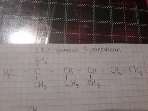 Составьте формулу изомера и дайте название, для вещества 2,2,4-триметил-3-этилгексан.