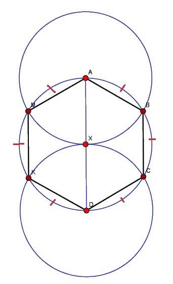 Построй окружность с центром в точке х и радиусом 2 см. раздели ее точками a, b,c,d,k и m на шесть р