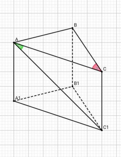 100 ! в основании прямой призмы лежит прямоугольный треугольник с острым углом альфа и гипотенузой с