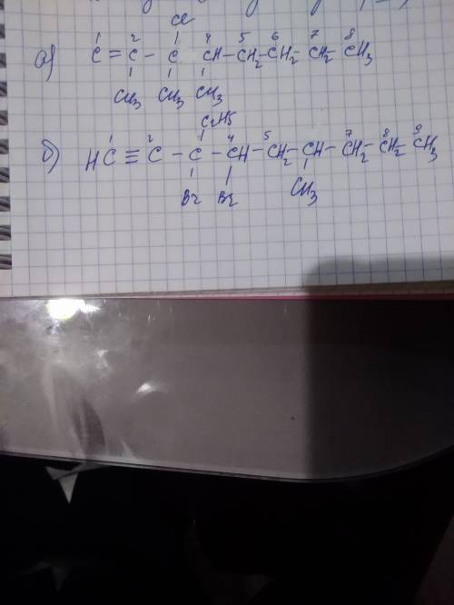 Кому не сложно складіть формулу сполуки за назвою: а) 2,3,4-триметил-3-хлороокт-1-ен б) 3,4-дибромо-