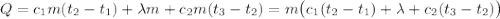 Q = c_1m(t_2 - t_1) + \lambda m + c_2m(t_3 - t_2) = m\big(c_1(t_2 - t_1) + \lambda + c_2(t_3 - t_2)\big)
