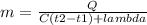 m=\frac{Q}{C(t2-t1)+lambda}