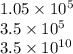 1.05 \times 10 {}^{5} \\ 3.5 \times 10 {}^{5} \\ 3.5 \times 10 {}^{10}