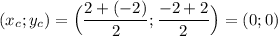 \displaystyle (x_c; y_c) = \Big( \frac{2+(-2)}{2} ; \frac{-2+2}{2} \Big) = (0;0)