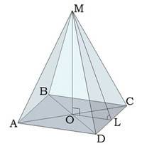 1. в правильной четырехугольной пирамиде сторона основания равна 8 см., а боковое ребро наклонено к