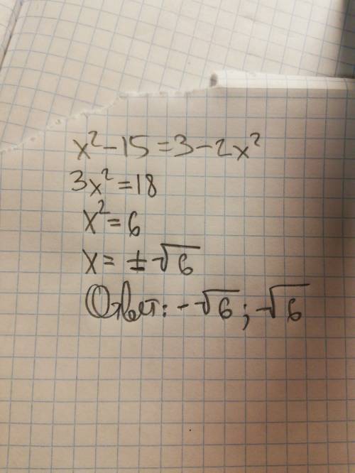 99 - решите уравнение x^2-15=3-2x^2