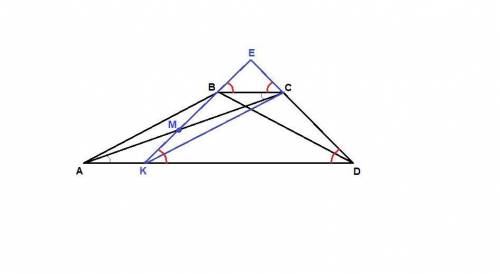 Втрапеции abcd боковая сторона ab равна диагонали bd. точка m  середина диагонали ac. прямая bm пер