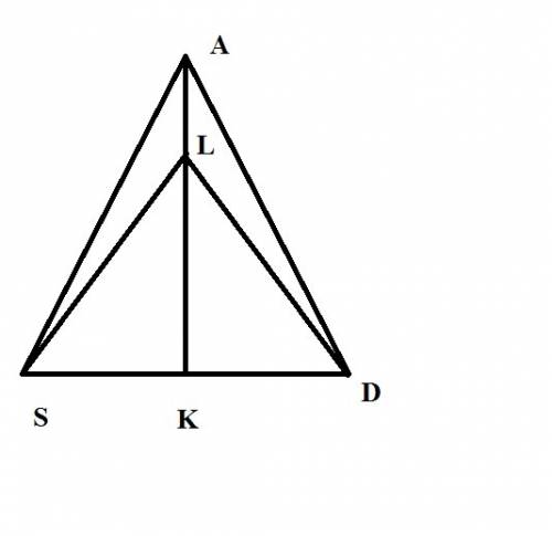 Вравнобедренном треугольнике sad с основанием sd на медиане ak отмечена точка l. докажите, что треуг