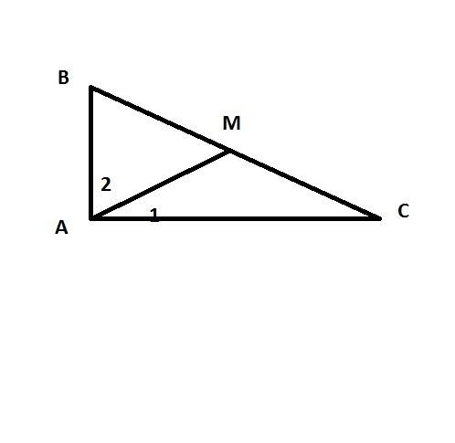Медіана, проведина до гіпотенузи прямокутного трикутника,ділять прямий кут у відношені 1: 2. знайдіт