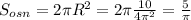 S_{osn} =2\pi R^{2} =2\pi\frac {10}{4\pi ^{2} }=\frac{5}{\pi}