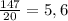 \frac{147}{20} = 5,6