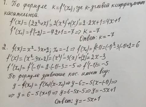 Найдите угловой коэффициент касательной для функции f(x)=3x^2+4x-5 в точке x0=-2