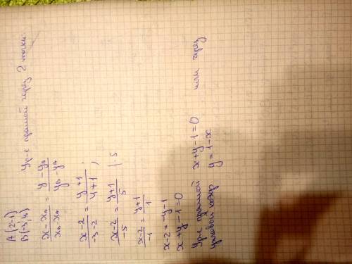 Напишите уравнения прямой, проходящей через две точки: а(2; -1) и в(-3; 4)