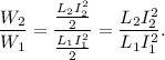 \dfrac{W_2}{W_1} = \dfrac{\frac{L_2I_2^2}{2}}{\frac{L_1I_1^2}{2}} = \dfrac{L_2I_2^2}{L_1I_1^2}.