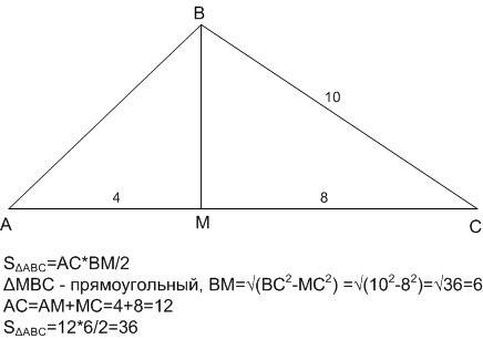 Угострому трикутнику abc bm висота проведена до сторони ac. знайдіть площу трикутника якщо bc= 10см