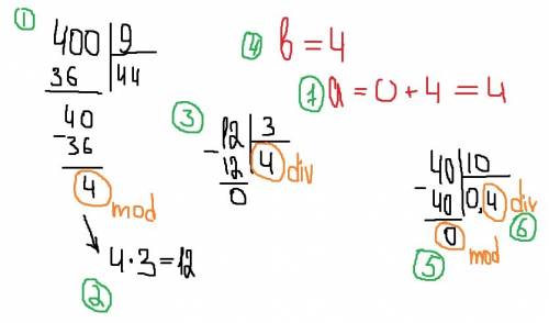 A=400 b=((a mod 9)*10) div3 a=((b mod 10)+(b div 10)) mod 3