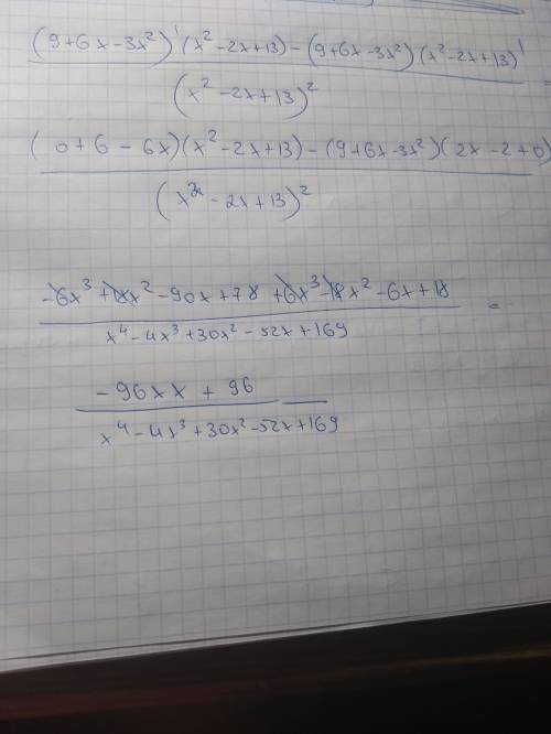 Найдите производную : y=(9+6x-3x^2)/(x^2-2x+13)