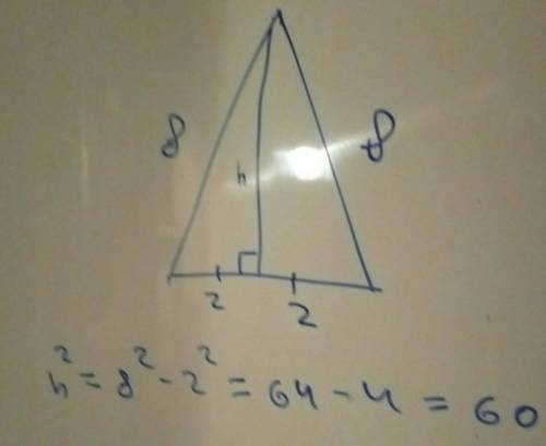 Вравнобедренном треугольнике основание равно4, а боковая сторона равна 8. найти квадрат высоты, опущ