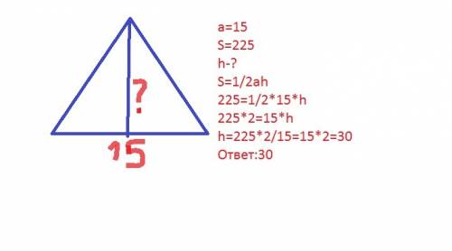 Сторона треугольника равна 15см , а его площадь 225 кв.см.. найдите высоту, проведённую к данной сто
