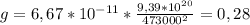 g=6,67*10^{-11} *\frac{9,39*10^{20} }{473000^{2} }=0,28