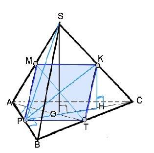 Срисунком, . дано правильний тетраедр sabc з ребром а . точки м, к, р – відповідно середини ребер as