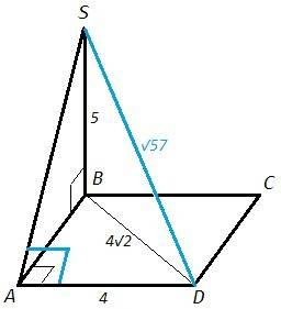 Вплоскости квадрат abcd проведена прямая sb перпендикуляр сторон ab,bc . точка s- соединена с вершин