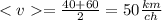 < v = \frac{40 + 60}{2} = 50 \frac{km}{ch}