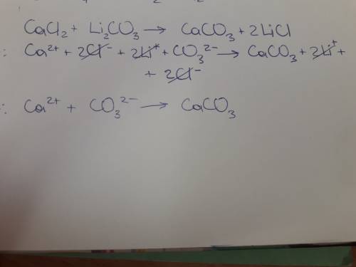 Написать молекулярное, ионное и сокращенное ионное уравнение электролитов cacl2 lico3->