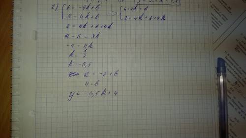 Запишите уравнение прямой y=kx+b, проходящей через точки: 1) n(2; 1) и d(-3; 3) 2) r(-4; 6) и s(4;