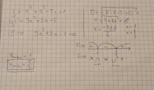 Найдите минимум функции у = х3 +х2-5х+1