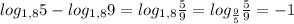 log_{1,8}5-log_{1,8}9=log_{1,8}\frac{5}{9}=log_{\frac{9}{5}}\frac{5}{9}=-1